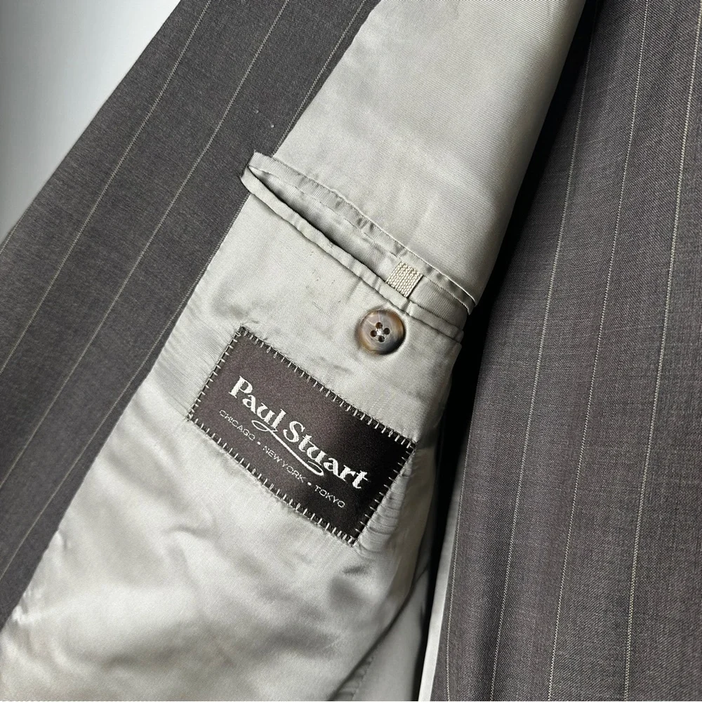 Vintage Paul Stuart Suit Set Blazer and Pants Brown Pin Striped Rolled‎ Pants